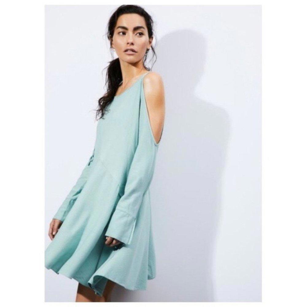 Free People Clear Skies Cold Shoulders Mini Dress - Medium